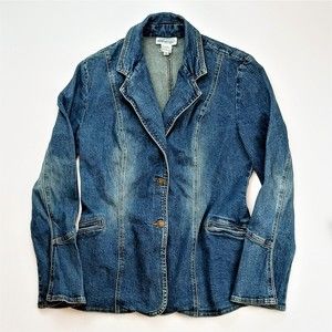 Newport News Jeanology Denim Jacket Vintage Sz 8 Bell Cuffs